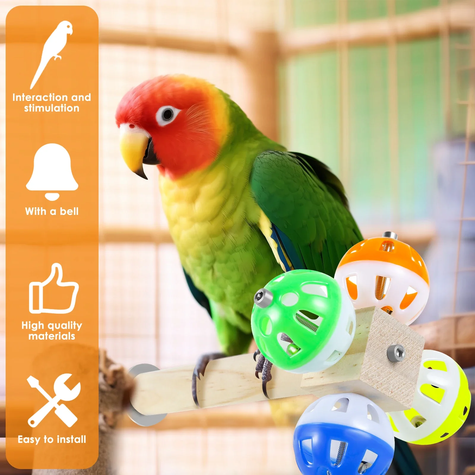 Bird Stand Perch Toy with Rotating Balls Creative Rotating Bell Balls with Perch Puzzle Bird Perch Spinner Toy for Parrots