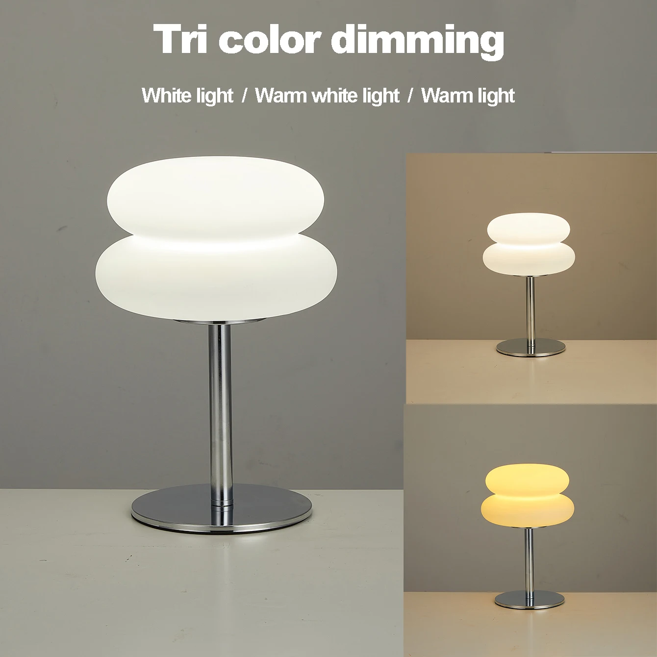 Lámpara de noche para dormitorio, pantalla de plástico, lámpara de mesa de estilo cremoso, enchufe USB, atenuación tricolor, luz de ambiente para