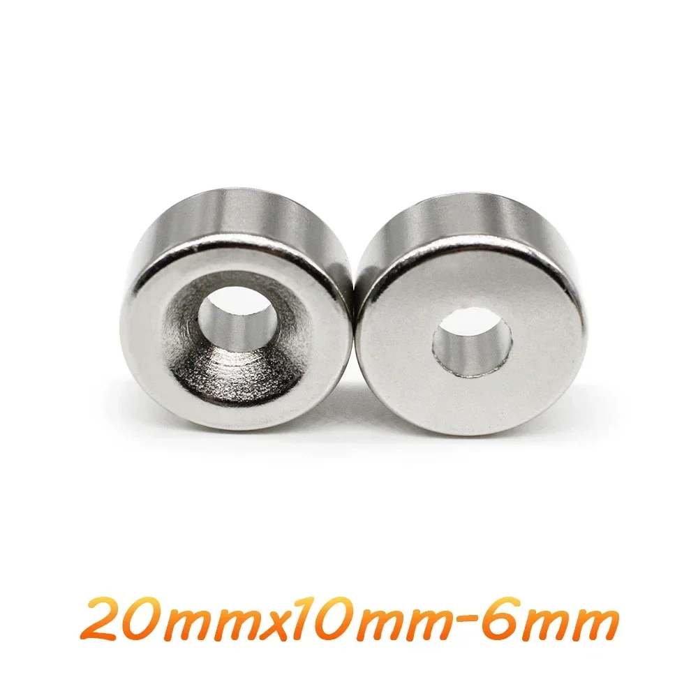 2/5/10/20PCS 20x10-6mm Disc Rare Earth Neodymium Magnet Hole 6mm Countersunk Round Magnets Strong N35 Magic Trick Magnet