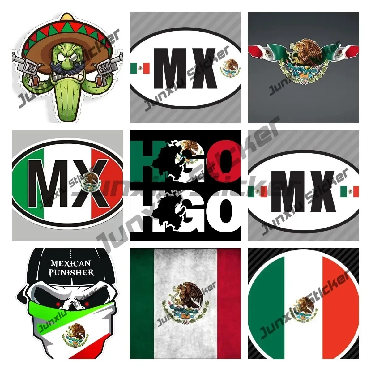 

Mexica Coat of Arms Sticker Mexican Cactus Cowboy Hat Revolver UV Protected Mexico Country Code MX Oval Sticker with Flag Decal
