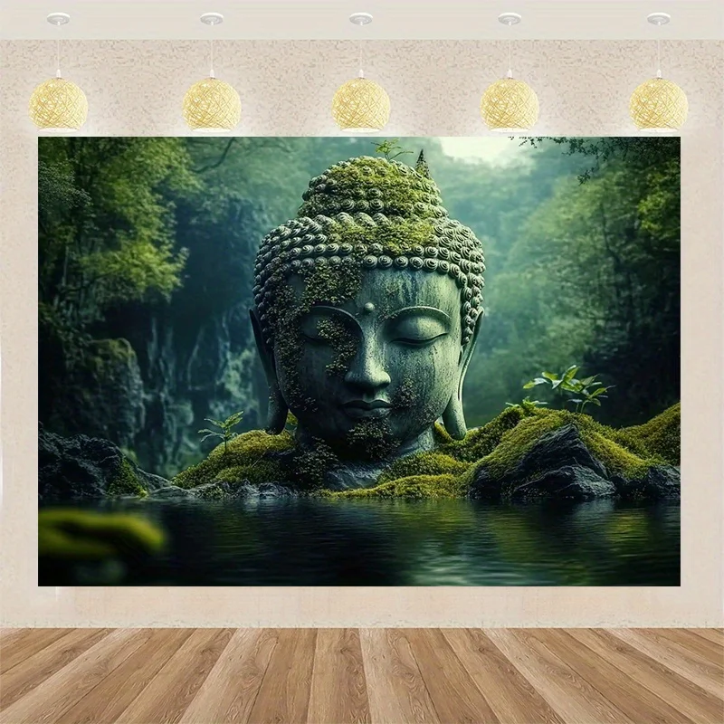 Zen Meditation Buddha Tapestry - Polyester Fabric Wall Hanging with Serene Forest & Water Scene, Perfect for Home Decor, Holiday