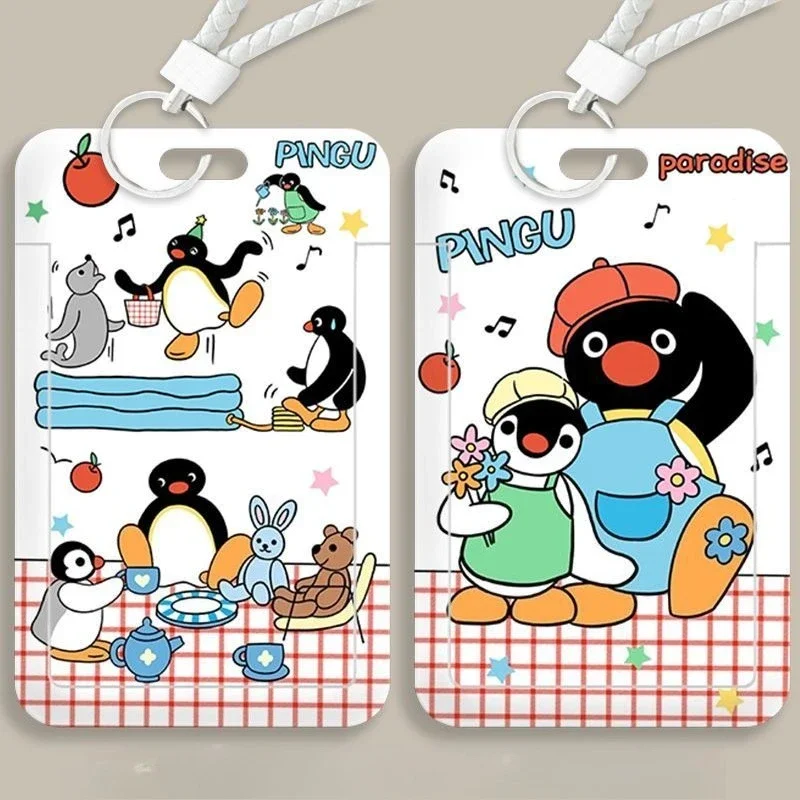 Cartoon Penguin Kpop Idol Card Collect Organizer Stationery Student Campus Lanyard Cards Holder Girls Door Card Case Keychain