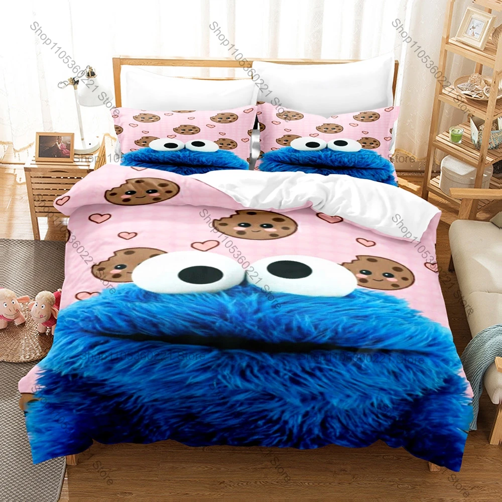Cool Lovely Cartoon Monster Cookie Pattern Bedding Set 1 Duvet Cover + 2 Pillowcases HD Digital Print Bed Linen