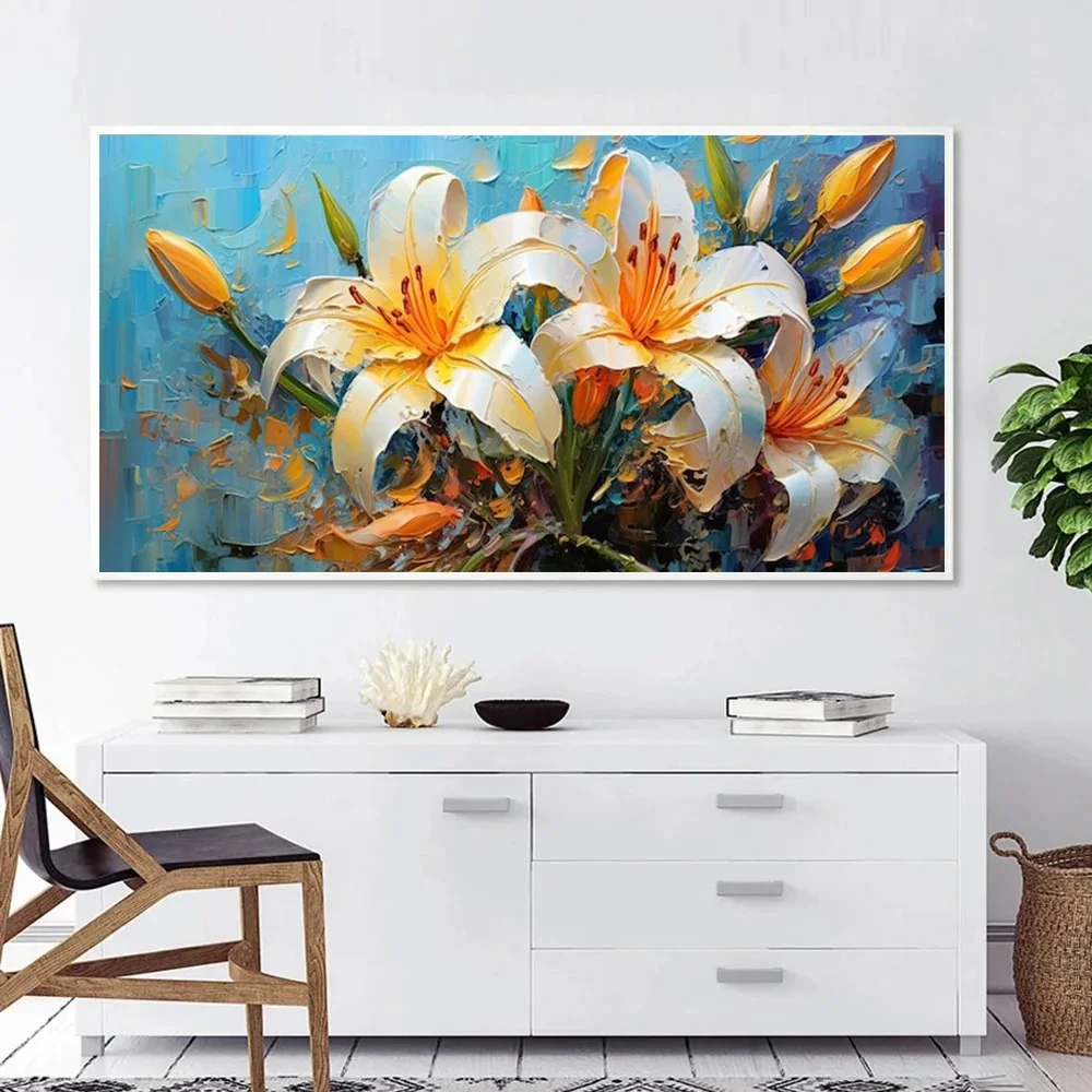 Brushstroke Yellow Lilies Large Diamond Painting Cross Stitich 5D Diy Simple Textured Art Floral Mosaic Diamond Embroidery