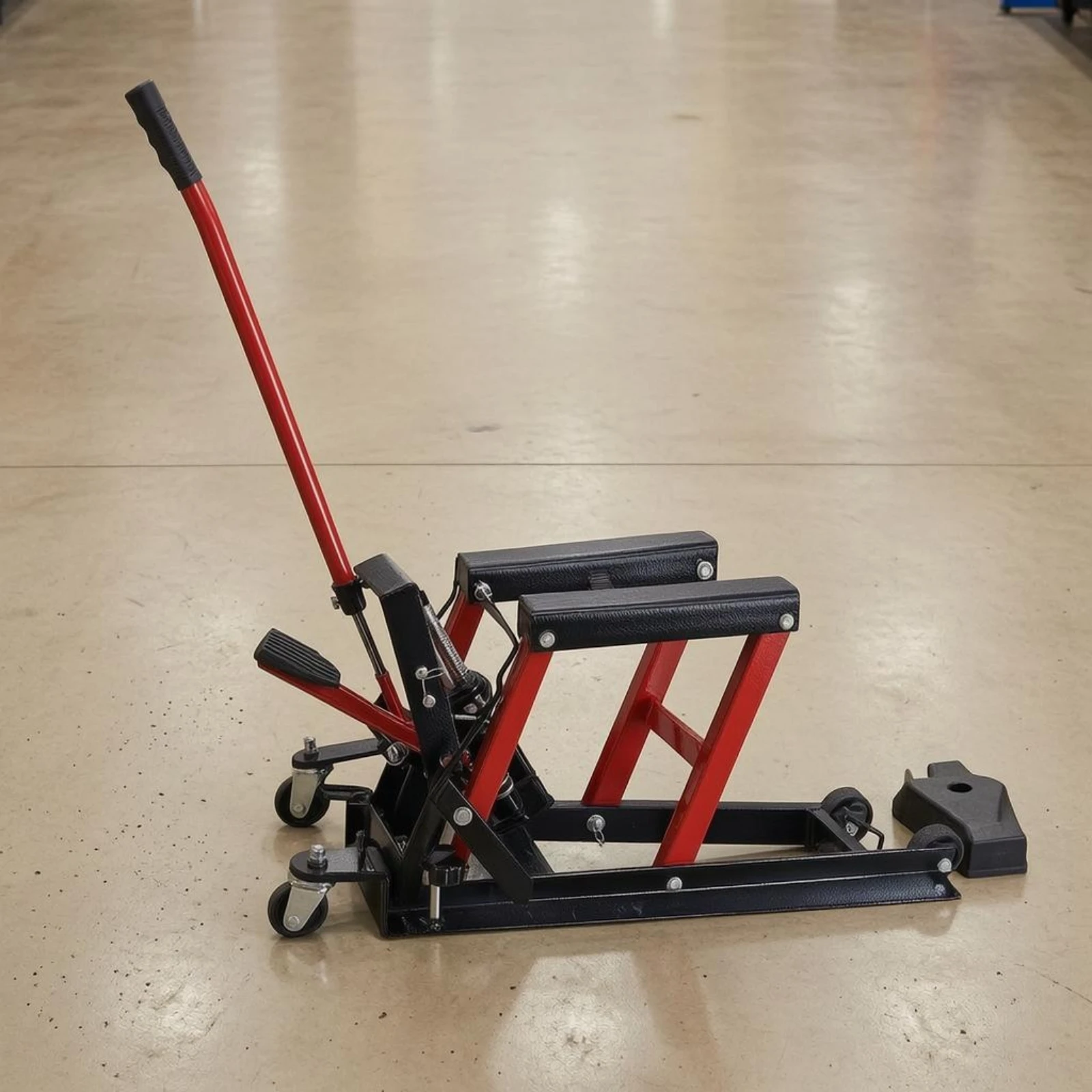 Motorcycle Lift Table with Foot-pedal Heavy-duty Steel Support 4 Wheel Mobility Vehicle Tool for DIY Maintenance
