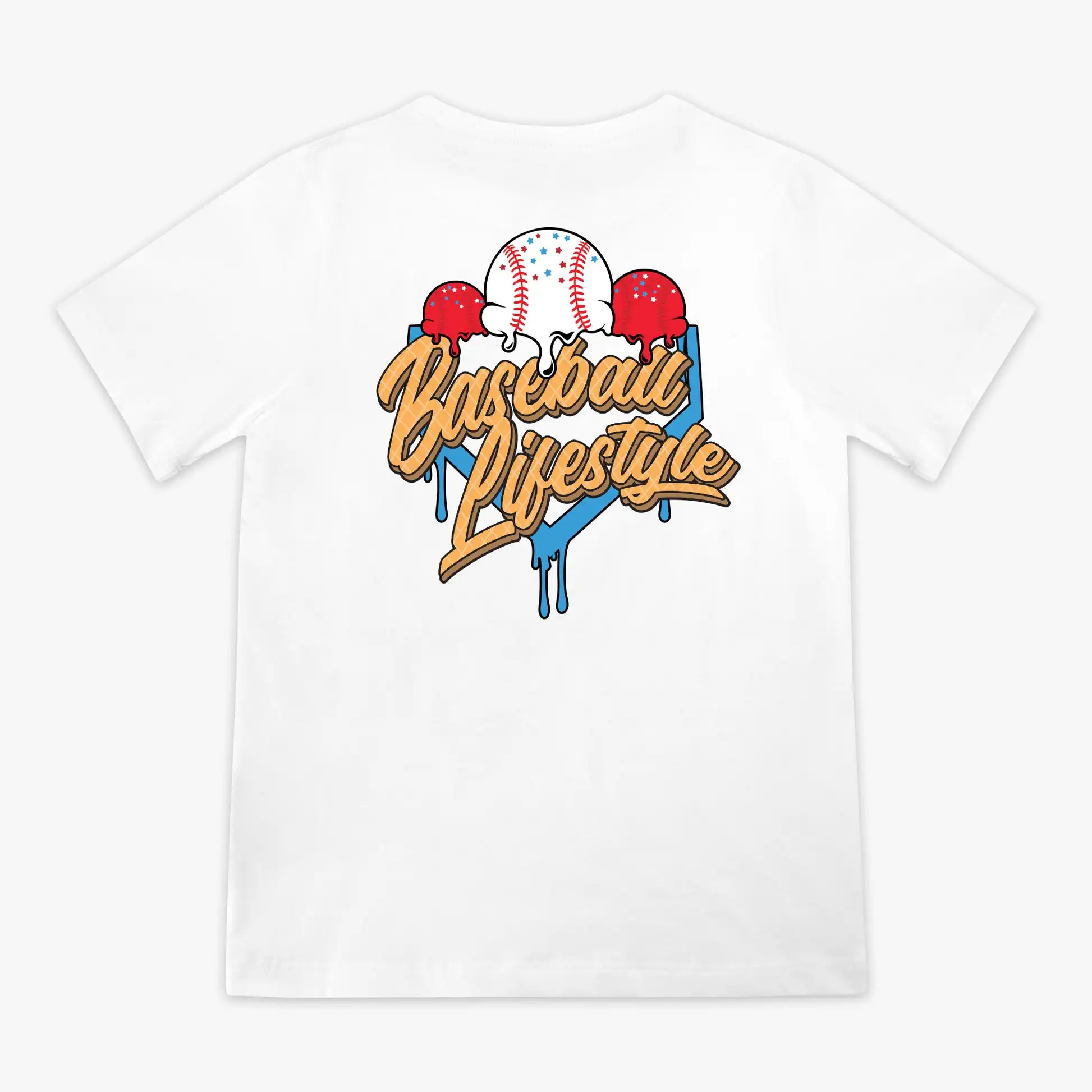 2025 Summer Boys Adult Baseball Printed Cotton T-Shirt Breathable Loose Sweat Absorbing Backstop Youth T-Shirt Fashion Top