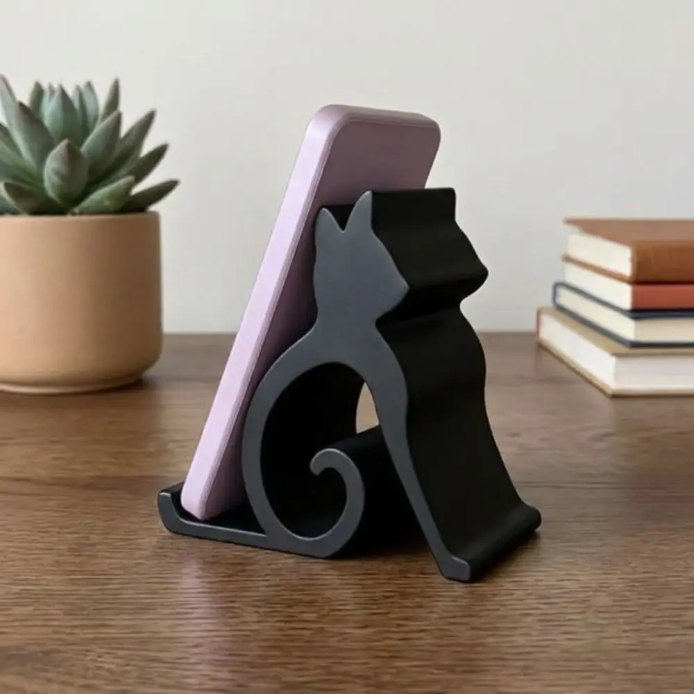 3D Printed Cute Kitten Phone Stand Lovely Cat Shaped Desktop Tablet Holder Anti-slip Novelty Card Stand Organizer Desk Use