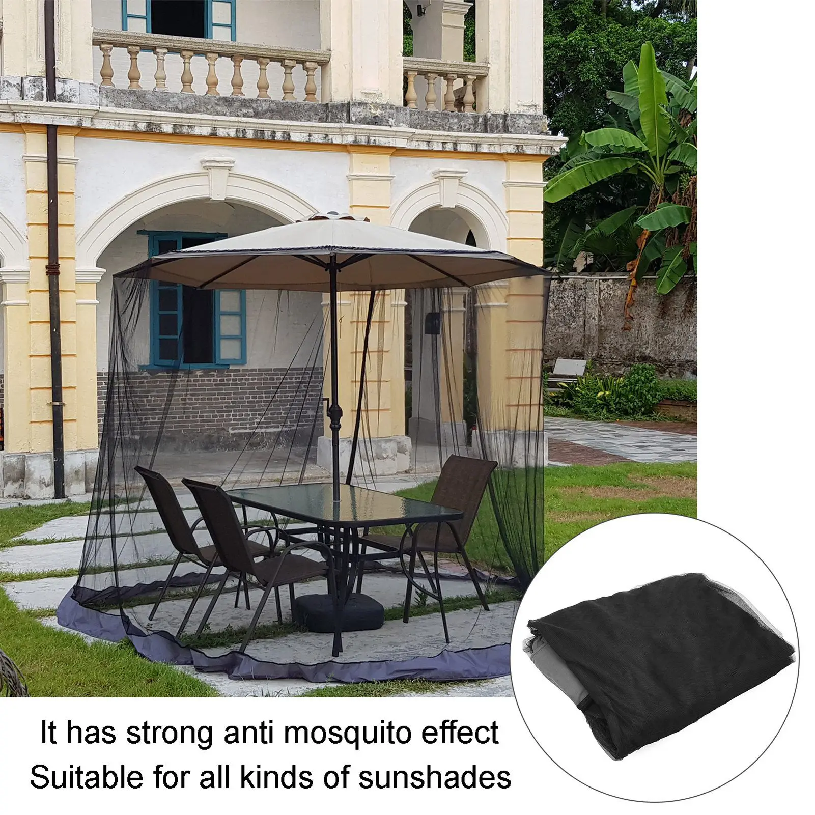 2Pcs Parasol Hanging Net Patio Umbrella Netting 230CM Height Polyester Mesh Parasol Protective Screen Fit 250-300CM Umbrellas