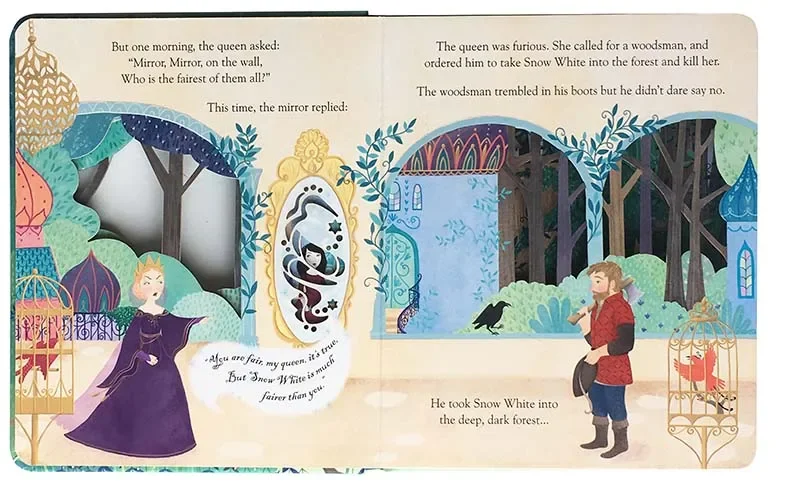 Usborne Peep Inside A Fairy Tale سنو وايت والأقزام السبعة ثلاثية الأبعاد كتب مصورة رفرف للأطفال الأطفال كتاب القصة التعليمية #3