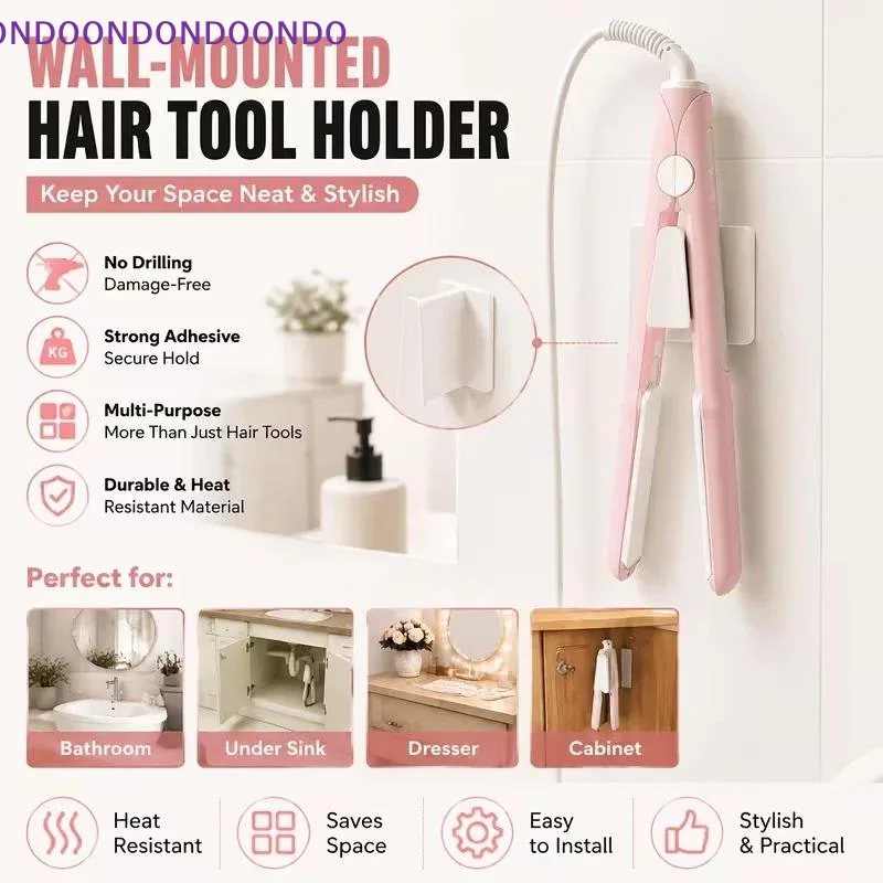 Wall Hook Strong Adhesive No Drill Heat Resistant Hair Tool Hanger Rack for Bathroom Shower Wall Use