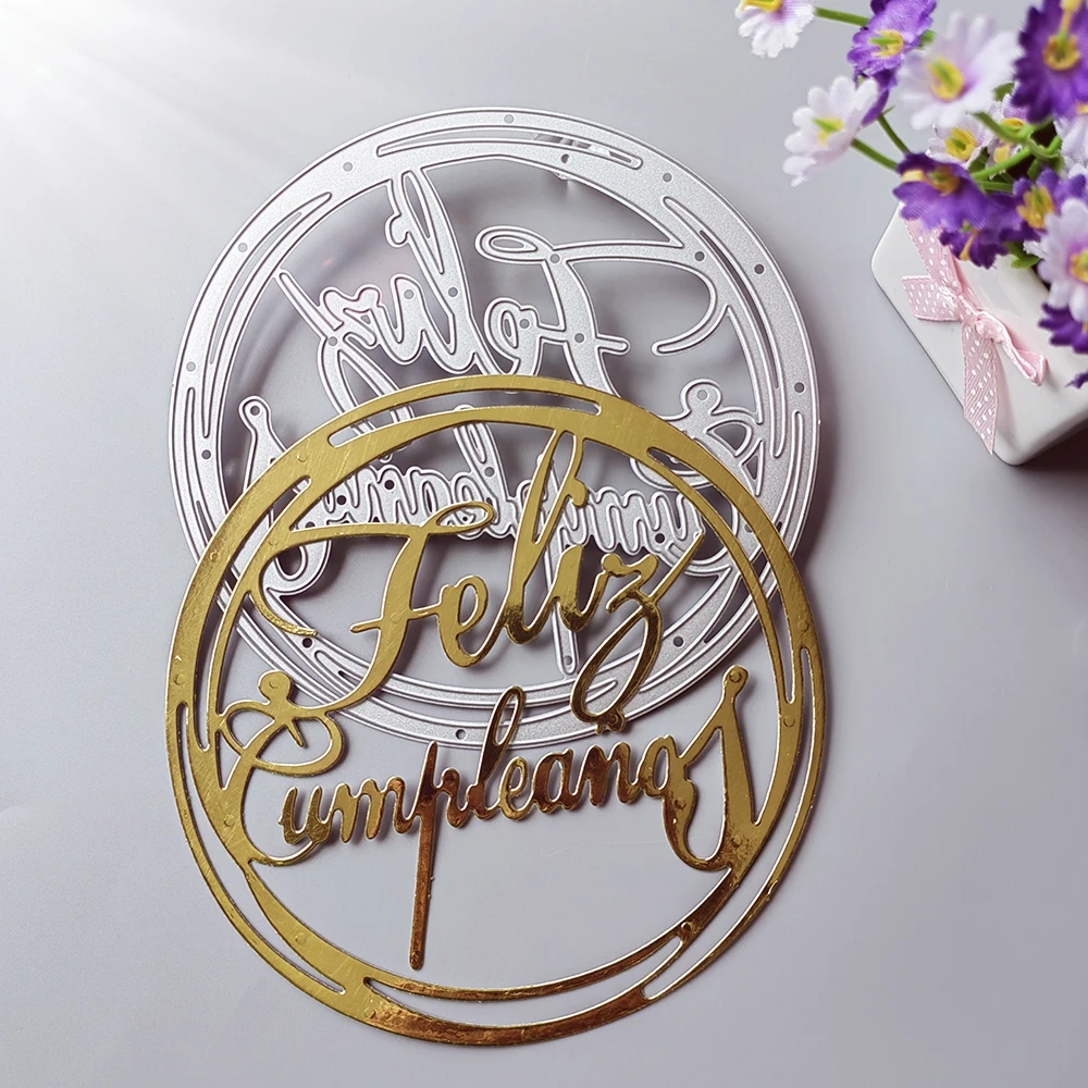 

happy birthday wreath in spanish die-cutting dies scrapbook decoration embossed photo album decoration card making DIY crafts