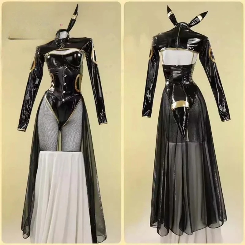 

Eevee Cosplay Costume Anime Evoli Halloween women black leather jumpsuit ear tail party carnival sexy bunny girl suit