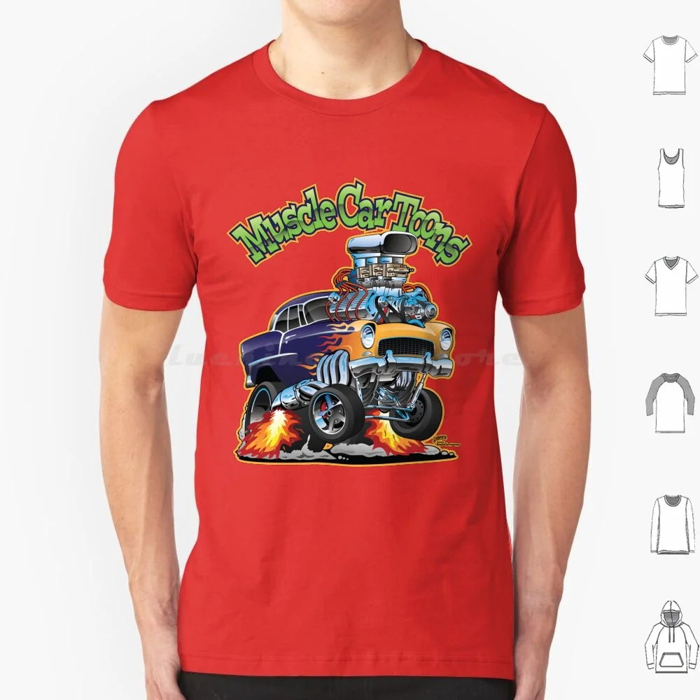 Muscle Car Toons-Camiseta artística con cubierta de cómic de dibujos animados para automóvil, 100% de algodón de talla grande, coches musculosos clásicos para automóvil