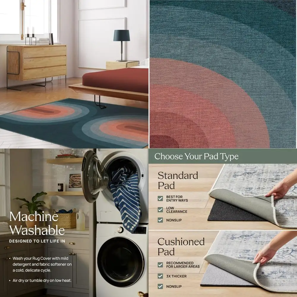 

Washable Modern Absida Teal Area Rug, 5x7, Stain-Resistant, Non-Slip, Medium Machine Washable for Living Room