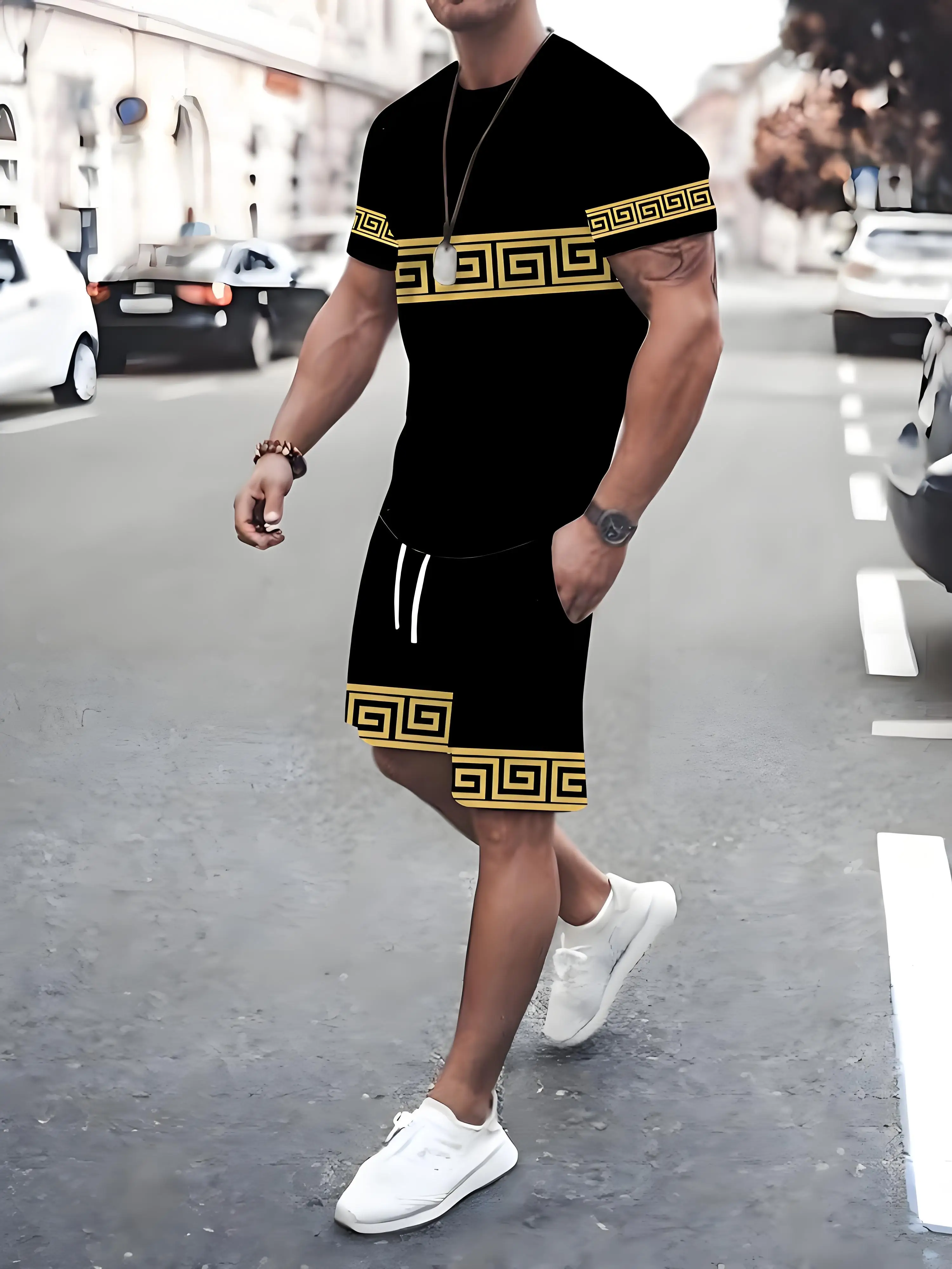 New Plus Size Men's T-shirt And Shorts Set Summer Casual Daily Men's Short Slee… - Image 2