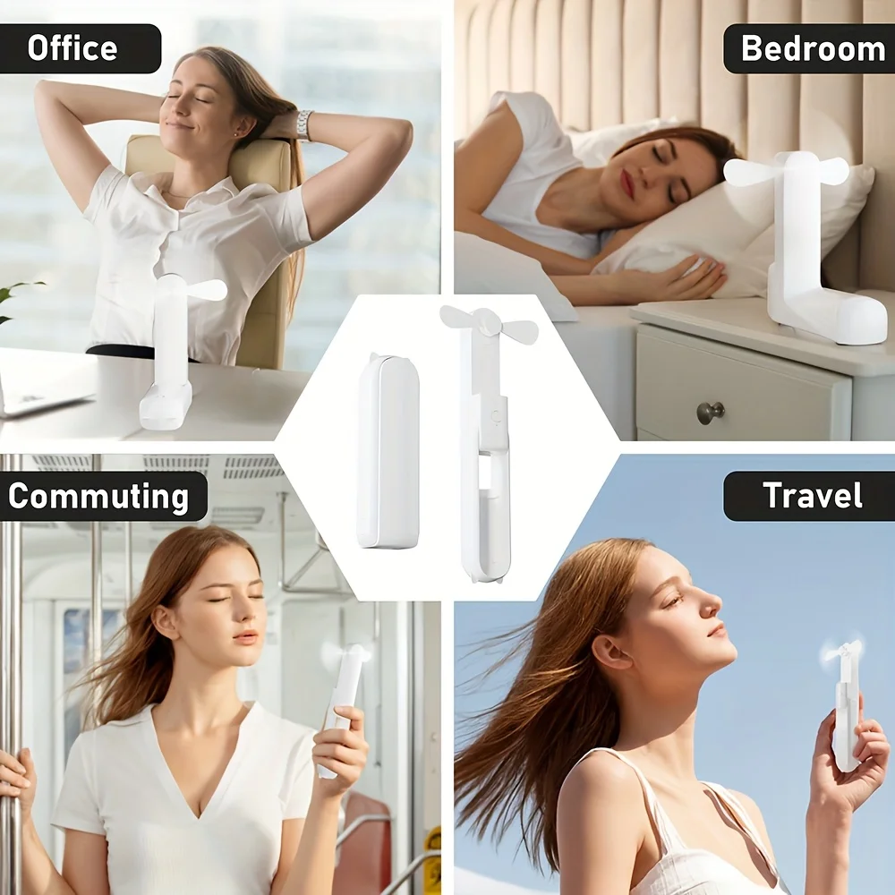 XIAOTREE Portable Mini Handheld Fan Small Pocket Fan USB Rechargeable Battery Fan Folding Cooling USB Hand Fan with Power Bank view 3