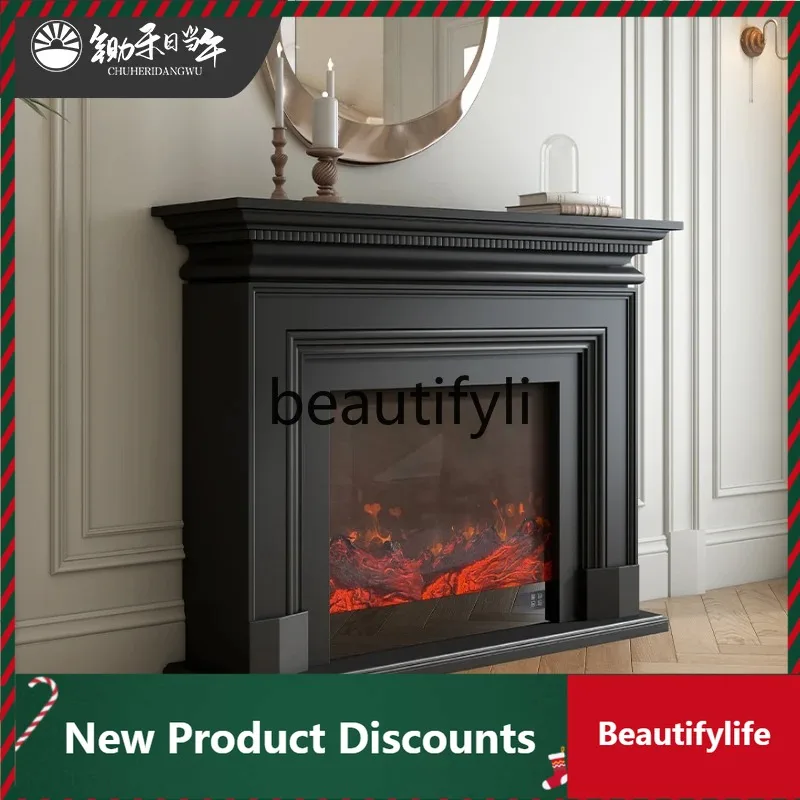 LTFrench Retro Fireplace Decorative Cabinet Simulated Electronic Fireplace Italian Style Heating Core Vintage Style D80
