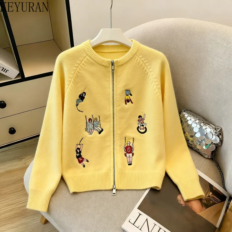 أنيق التطريز سترة سترة المرأة الجديدة الخريف الشتاء موضة أنيقة شيك س الرقبة طويلة الأكمام تريكو القمم السيدات لاعبا #1