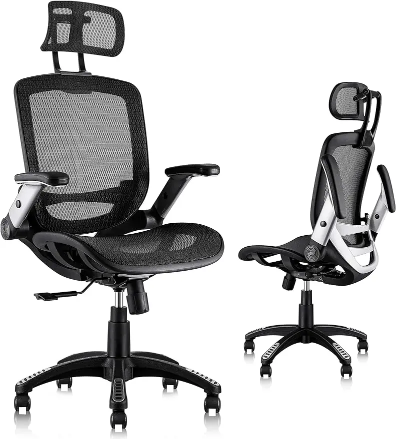 

GABRYLLY Ergonomic Mesh Office Chair, High Back Desk Chair - Adjustable Headrest with Flip-Up Arms, Tilt Function