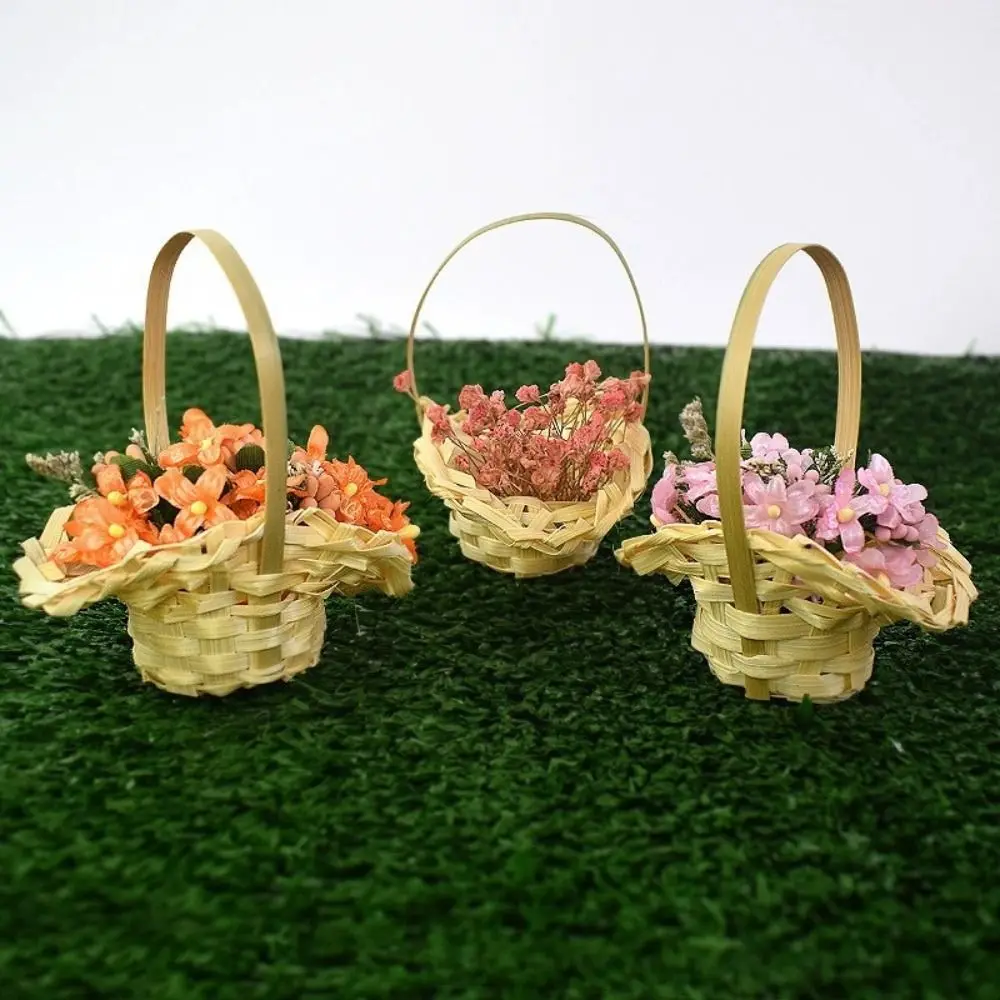 Mini Braid Flower Baskets with Handle Accessories Flower Arrangement Basket Party Supplies Packaging Handheld Baskets