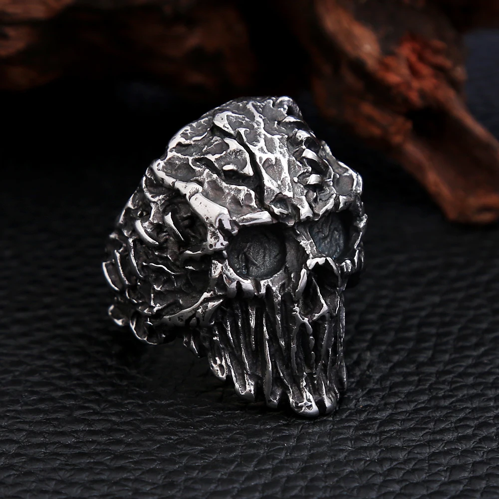 New Design Stainless Steel Black Skull Rings For Men Boy Vintage Gothic Satanic Devil Skull Rings Fashion Jewelry Gift Wholesale