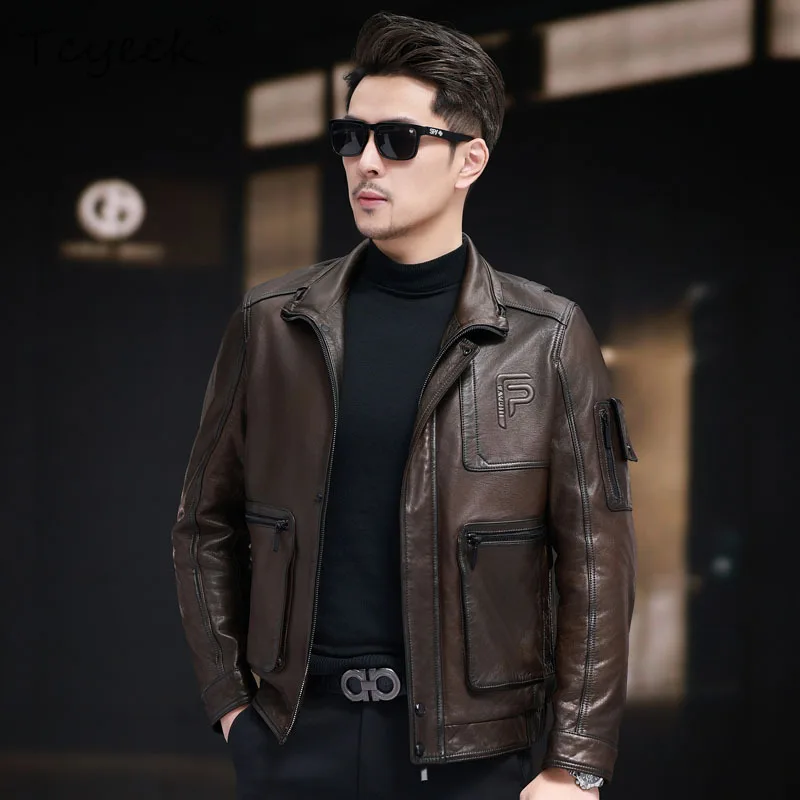 

Tcyeek Real Sheepskin Genuine Leather Jacket Men 2025 Vinatge Motocycle Jackets Mens Coats Spring Autumn Clothes Jaqueta Couro