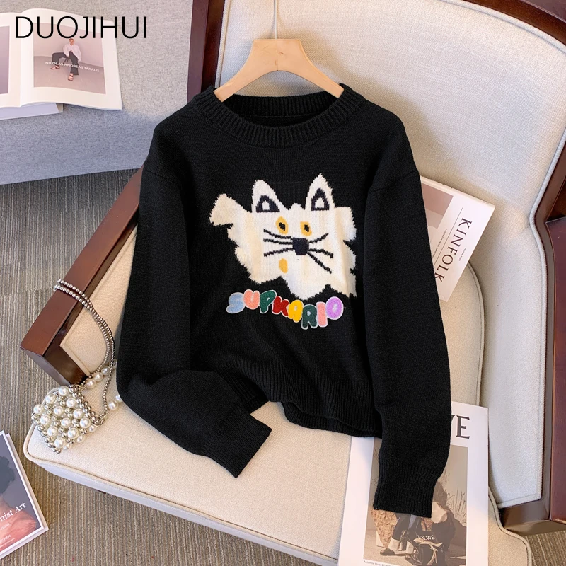 

DUOJIHUI Black Cute Casual Knitted Sweater Women Pullovers Autumn New Classic O-neck Simple Solid Color Fashion Female Pullovers