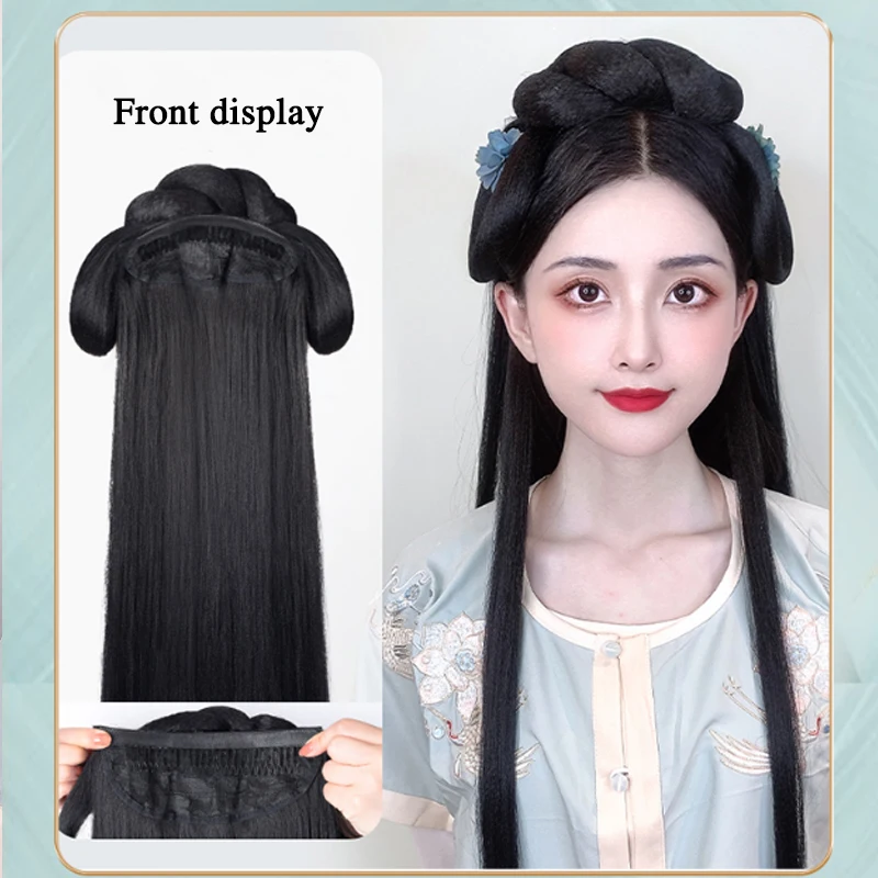 Pageup Hanfu Tóc Giả Tổng Hợp Đầu Nữ Phong Cách Trung Hoa Phần Lông Cổ Để Tạo Hình Cosplay Miếng Lót Tóc Accessorie Mũ Đội Đầu Đen