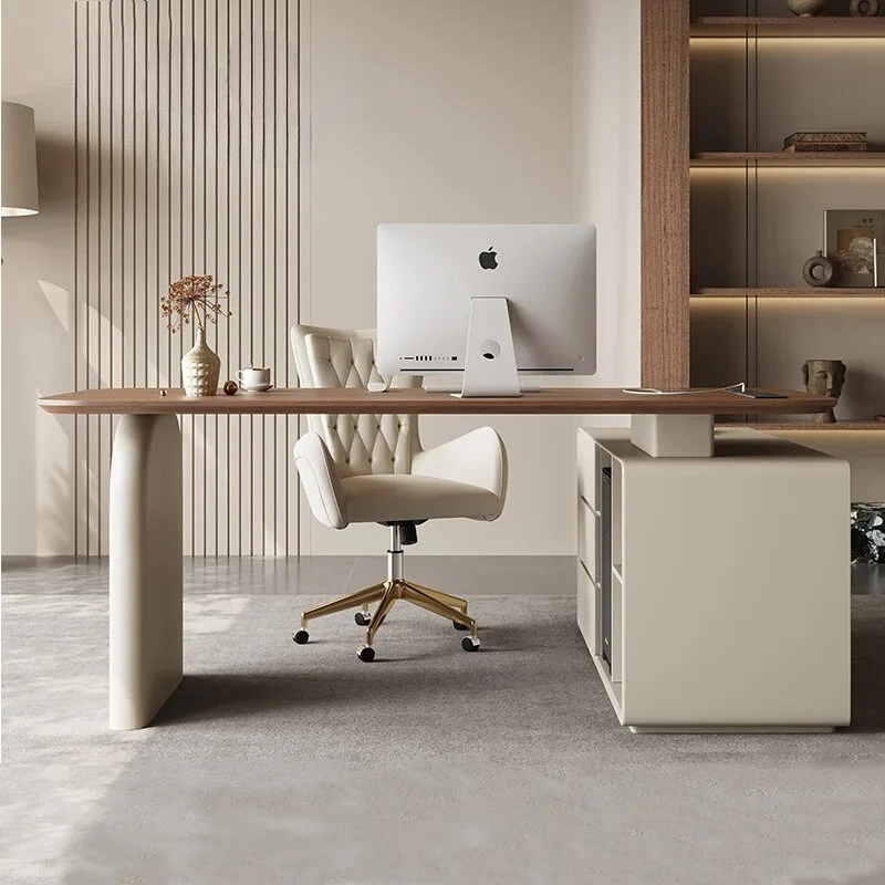 

Письменный стол, французский средневековый стиль, комбинация стола и стула, светлая роскошь из массива дерева ореха, кремовый стиль