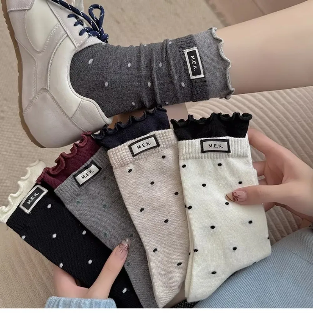 New Polka Dot Frilly Socks Breathable Preppy Style Long Socks Comfortable Soft Cotton Socks Casual Outfits