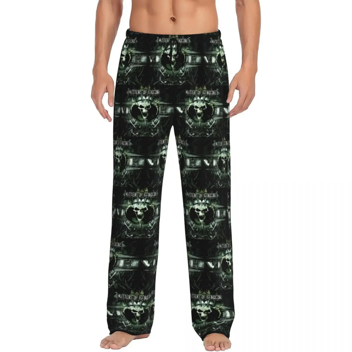 Calças de pijama masculinas com estampa personalizada para festival de música H-Hardcores, calças góticas clássicas para dormir com bolsos