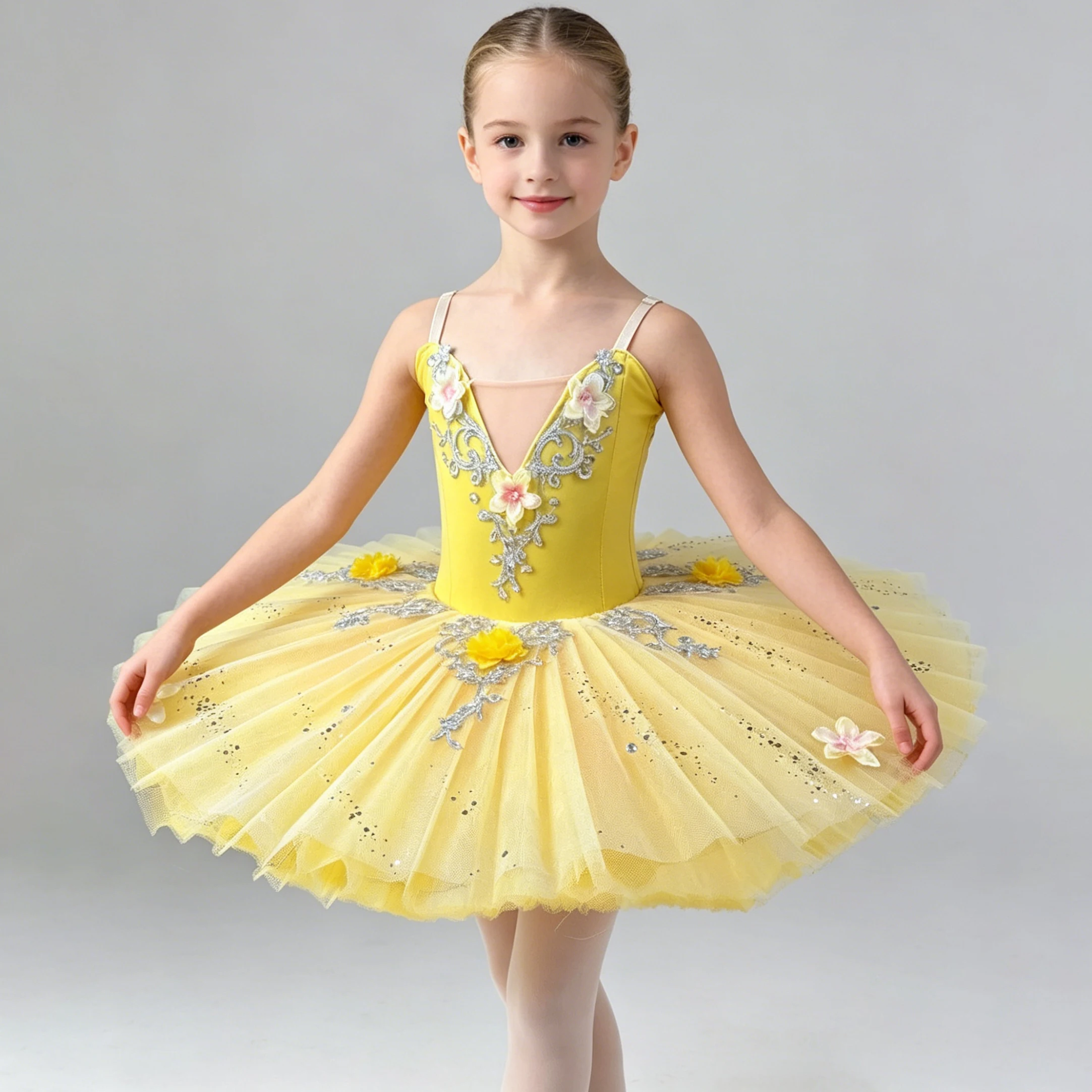 

Classical Tutu Ballet Dress Slip Embroider Flower Sequins Splice Ballerina Party Dress Children Girl Professional Dance Costumes