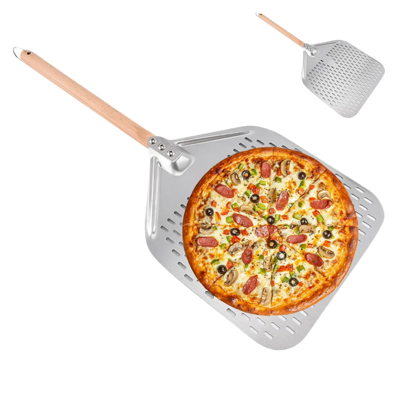 

Pizza Peel Stainless Steel Perforated Removable 12 Inch Oven Pizza Shovel for Home Baking Cooking Grilling Kitchen Family