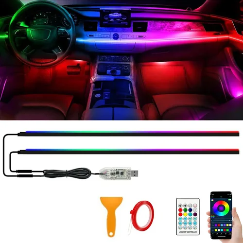 Tira de luces LED acrílica para Interior de coche con aplicación y control remoto, tira de luces ambientales USB para coche, lámpara de ambiente de neón, decoración, sincronización de música