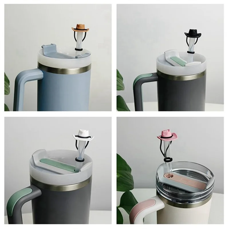 A24P 8 قطع من أغطية القش من السيليكون لقبعة رعاة البقر لكأس ستانلي، متوافقة مع بهلوان ستانلي 30 و40 أونصة (كاوبوي)