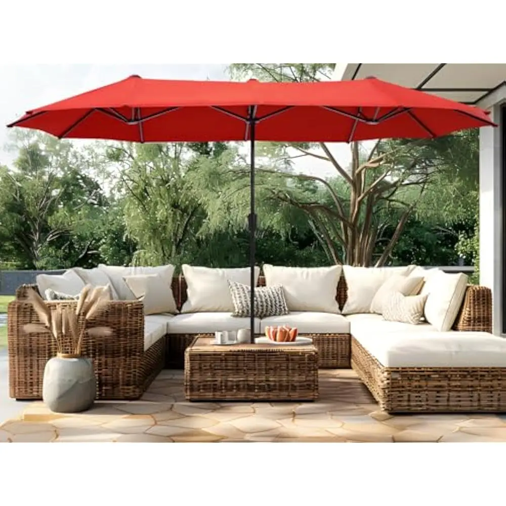

13 FT Outdoor Market Umbrella Double-Sided Twin Large Patios Umbrellas with Crank, Outdoor Patio Umbrella