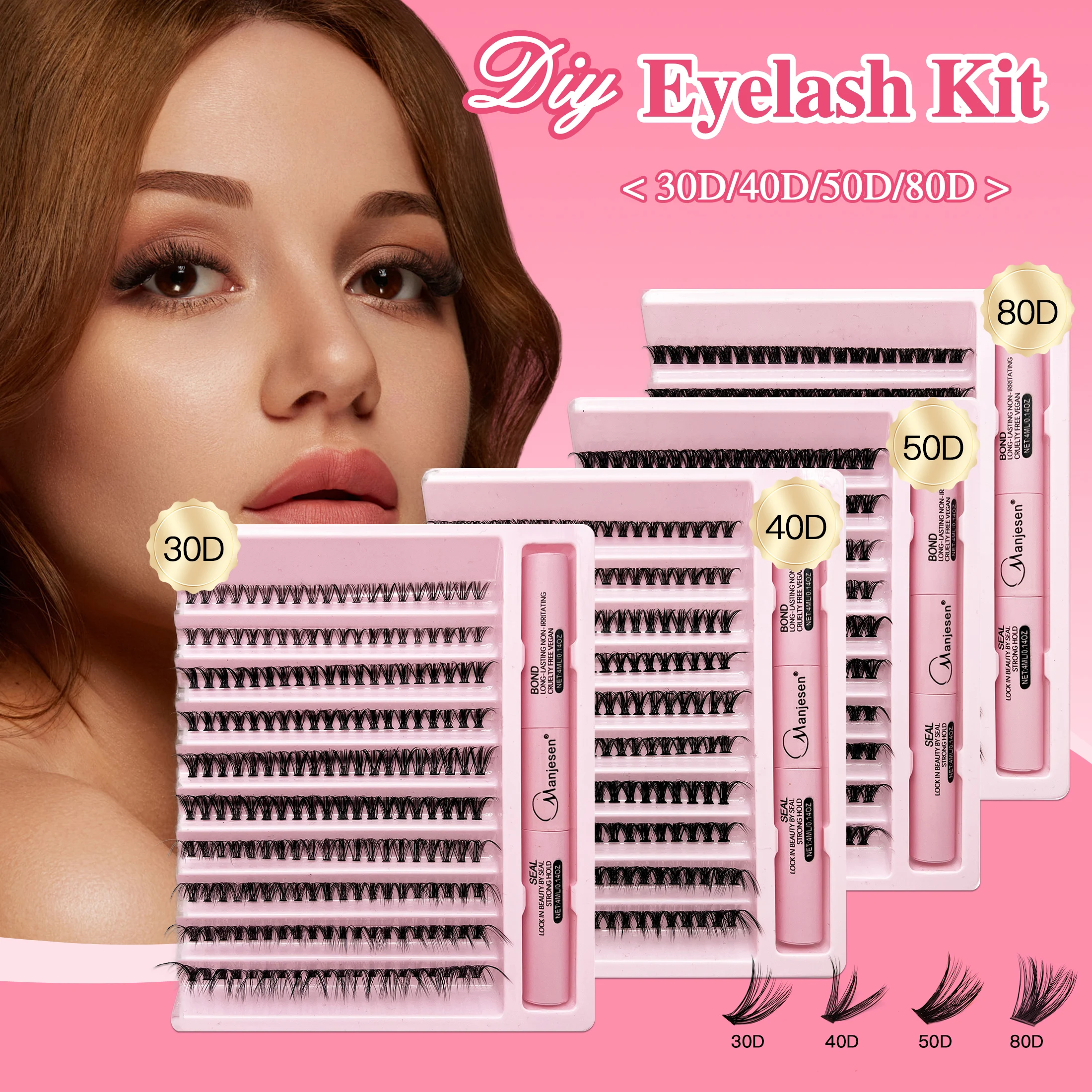 Rzęsy 200 PCS Klasterki Lash Bond i Seal Narzędzia do makijażu DIY Zestaw do przedłużania rzęs do klejenia rzęs Klej Akcesoria