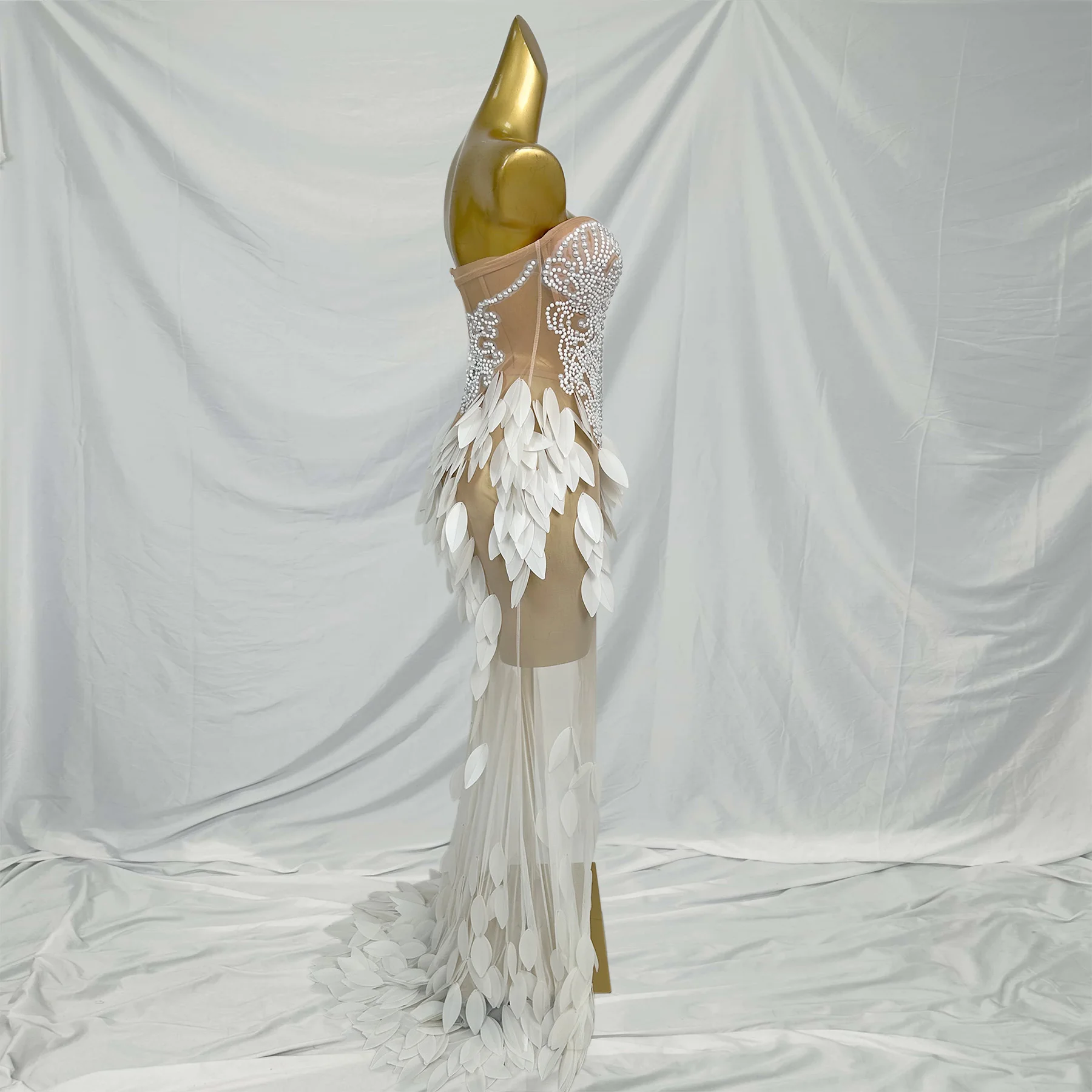 

Элегантное платье русалки без бретелек с жемчугом и жемчугом на день рождения, свадьбу, женское белое пышное платье с высоким разрезом, вечернее длинное платье для банкета