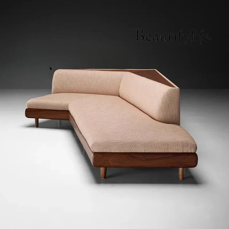 A44 New Chinese-style simple wind solid wood sofa designer home living room large flat-layer fabric corner sofa