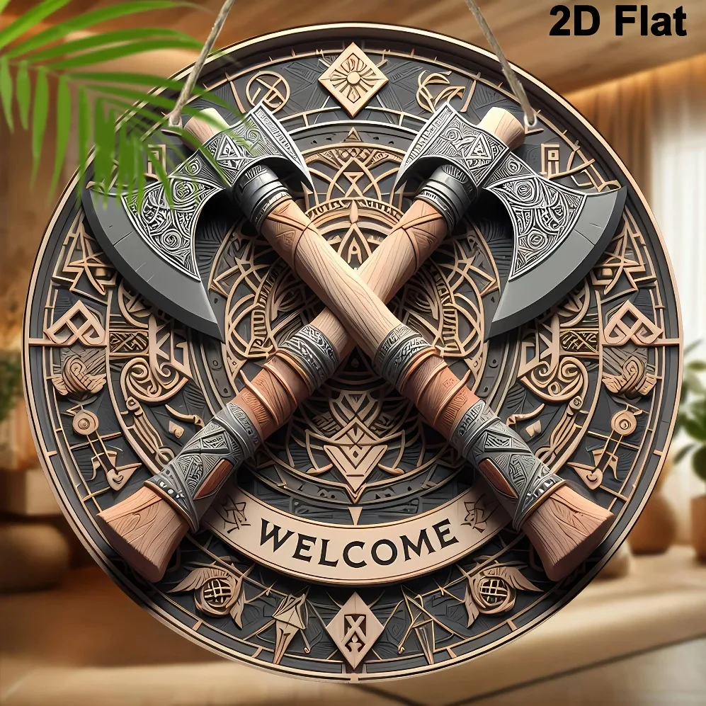 Viking Axes Willkommen Wandskulptur aus Metall | Kompliziertes nordisches Design, Wandmontage, Halloween- und Weihnachtsgeschenk, Heimdekoration
