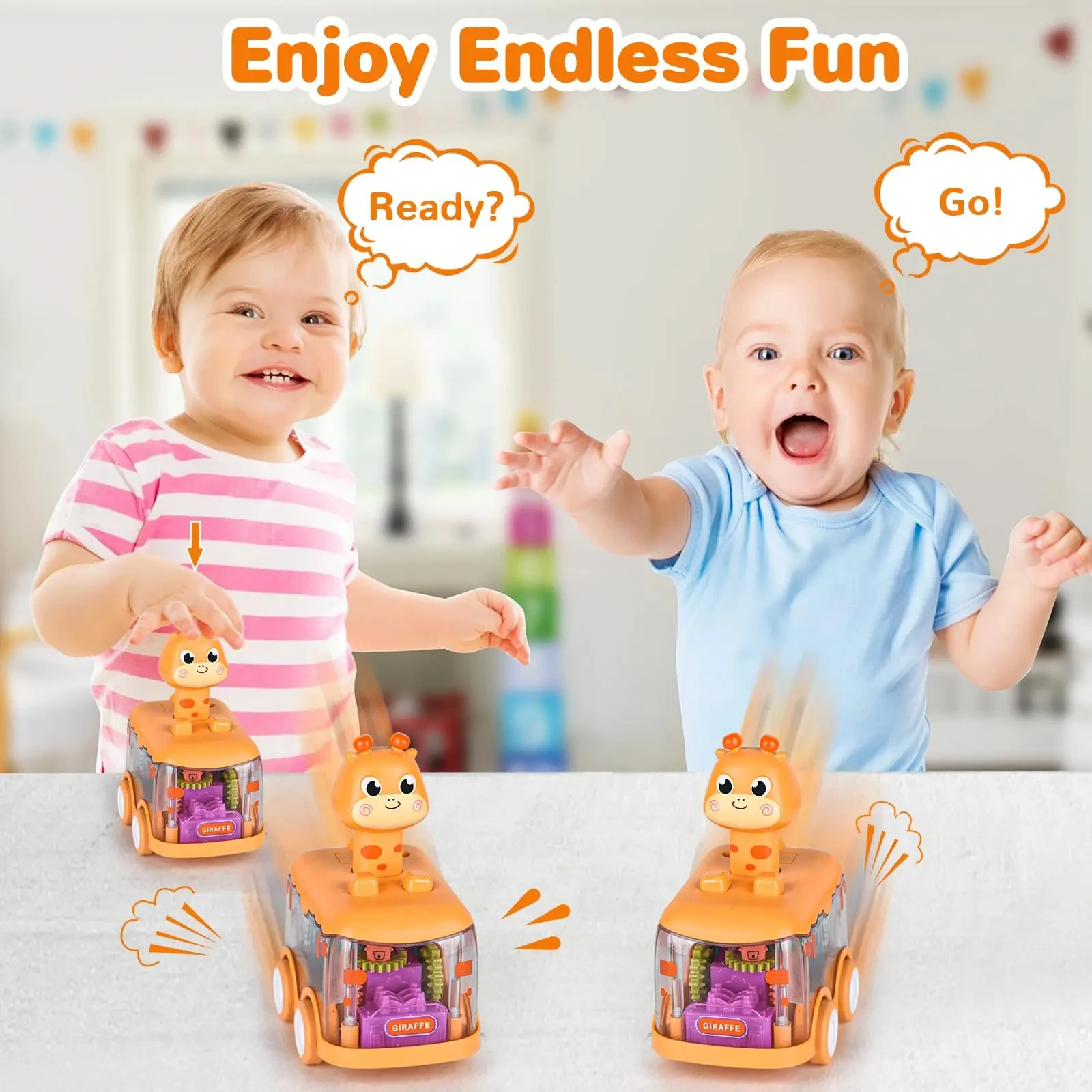 Press and Go Gear Car Toy for Toddlers Baby Toy 1 2 3 Years Old Light Up Toy Inertial Car Birthday Gifts for Kids Boys and Girls