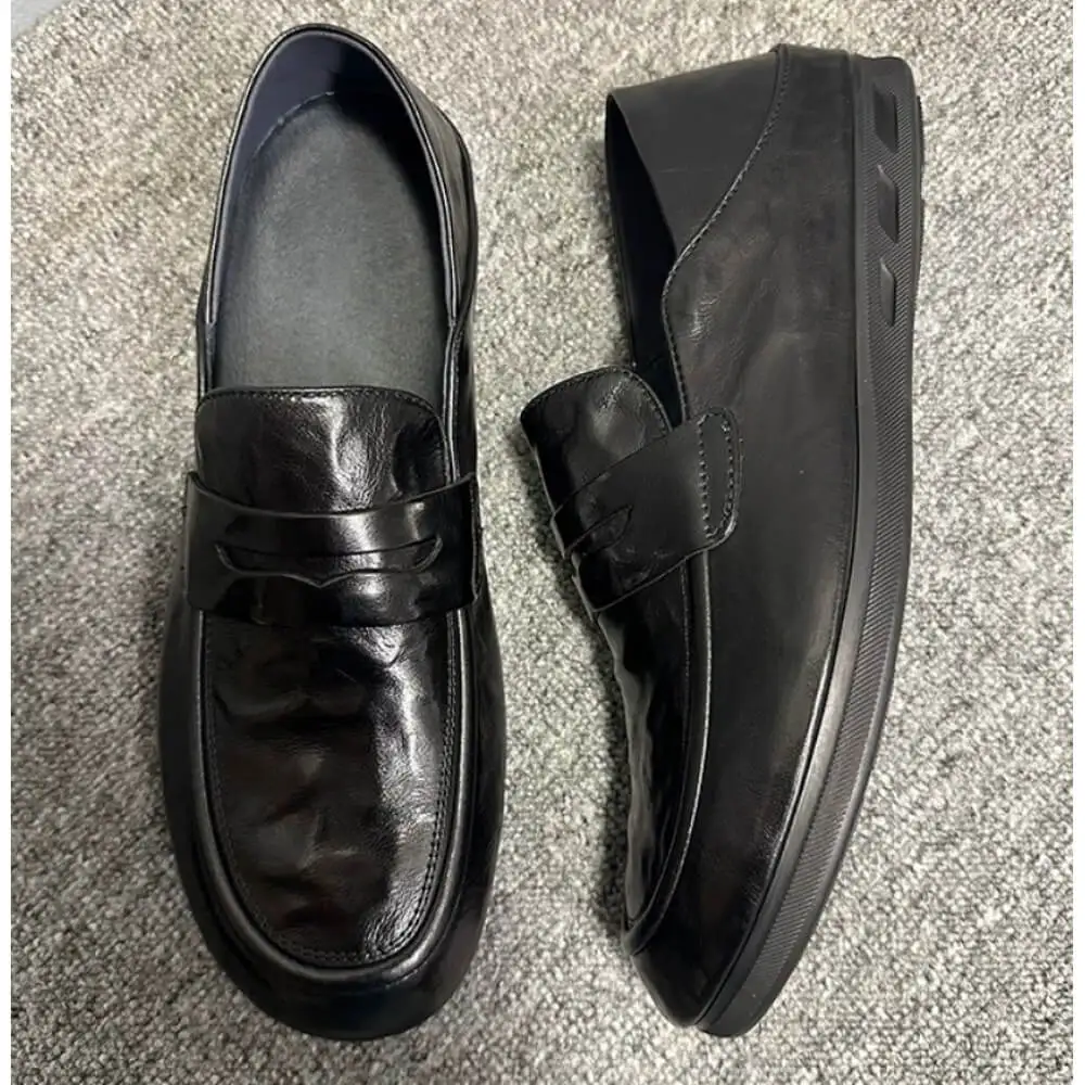 Premium Black Leather Penny Loafers – Handcrafted Comfort, Sleek Modern Style