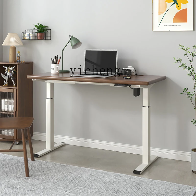 ZK Solid Wood Computer Desk Electric Elevated Working Platform Standing Learning Office Adjustable Table Home Desk