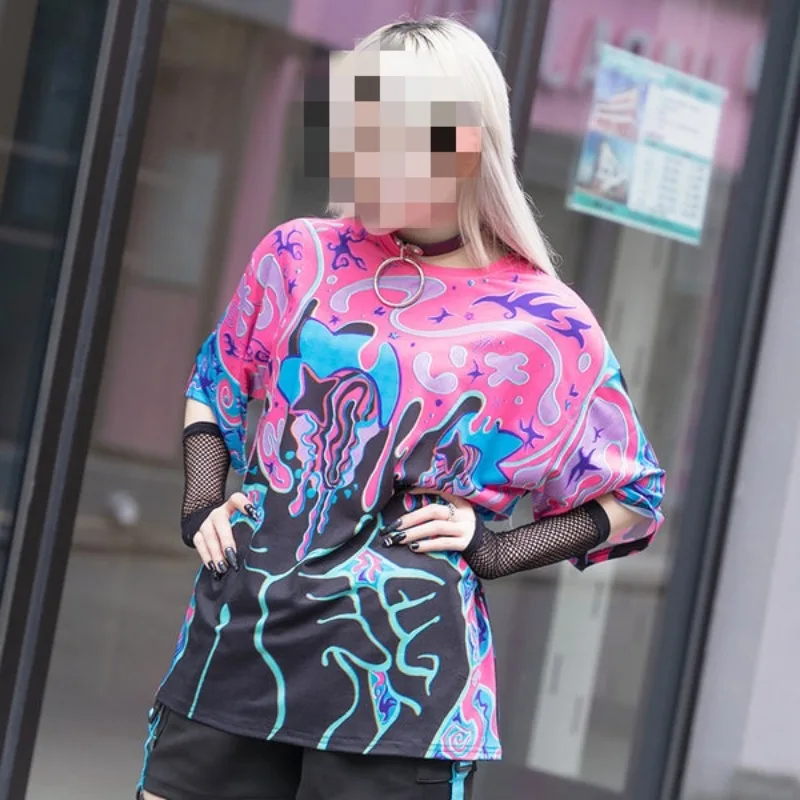 

Новая готическая футболка с 3D принтом в стиле аниме, унисекс, красочная, оригинальный уличный стиль Y2K, подходит для дома и отдыха на свежем воздухе