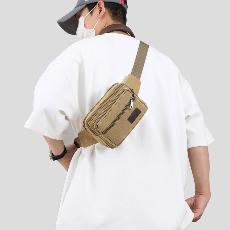 조절 가능한 스트랩이 있는 캔버스 허리 가방 1개, 가벼운 여행용 허리 가방, 대용량, 지퍼 잠금, 폴리에스터 안감 - 수이타