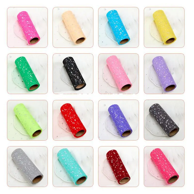 

15cm * 10cm Size Star Moon Mesh Roll Party Decoration American Net Laser Sequins Stage Tulle