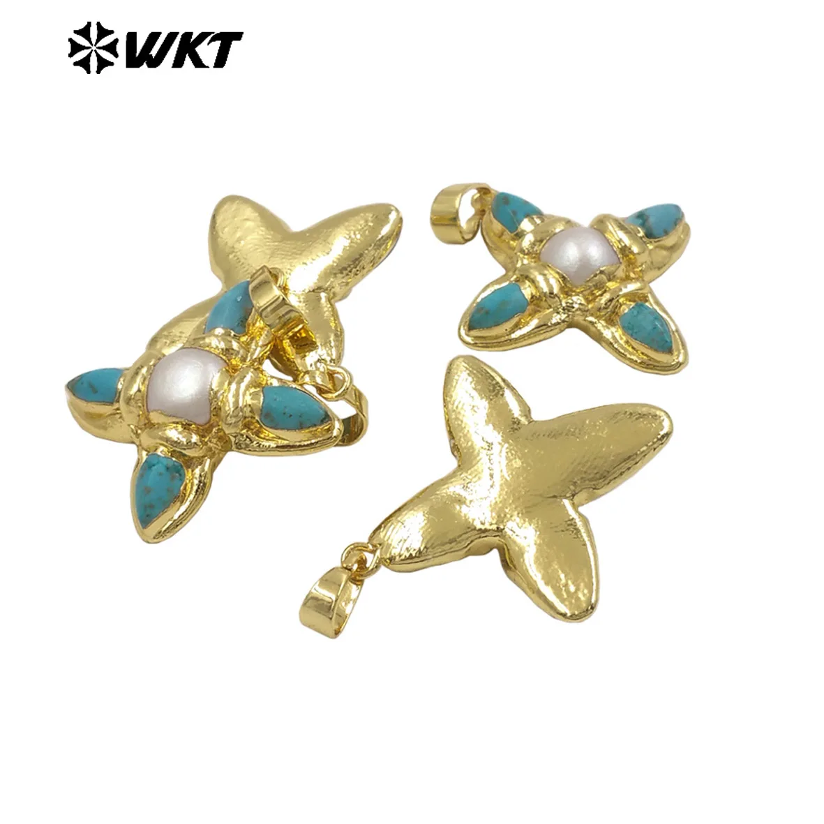 WT-P2038 Wholesale Custom Handmake Pearl Turquoise Generous Pendant With 18K Real Gold Plated For Women ACC