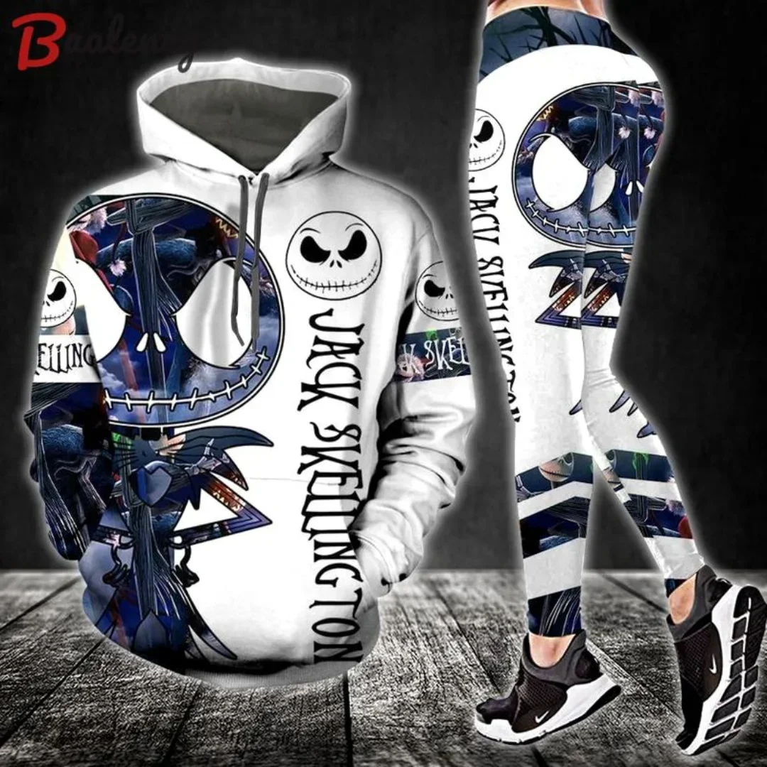Disney The Nightmare Before Christmas Jack Skellington Women's Hoodie and Leggings Set Yoga Hoodie Leggings Fashion Tracksuit