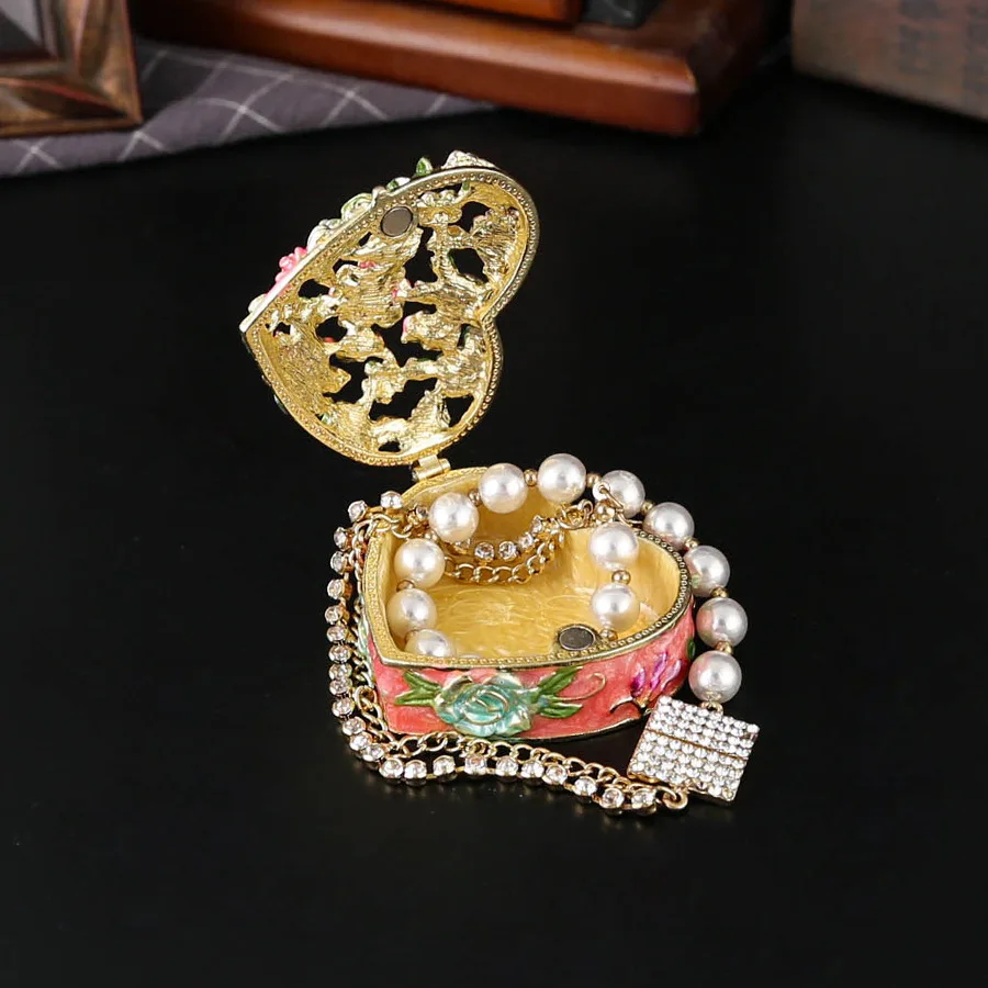 Vintage Heart Trinket Box Small Hinged Trinket Boxes Red Jewelry Trinket Box Jeweled Ring Box Gift for Girl Women