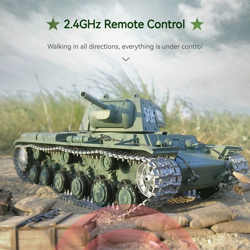 

Henglong Kv1 Metal Remote Control RC Tank 1/16 Scale Professional Electric Tracked Military Simulation Model Toy for Boys